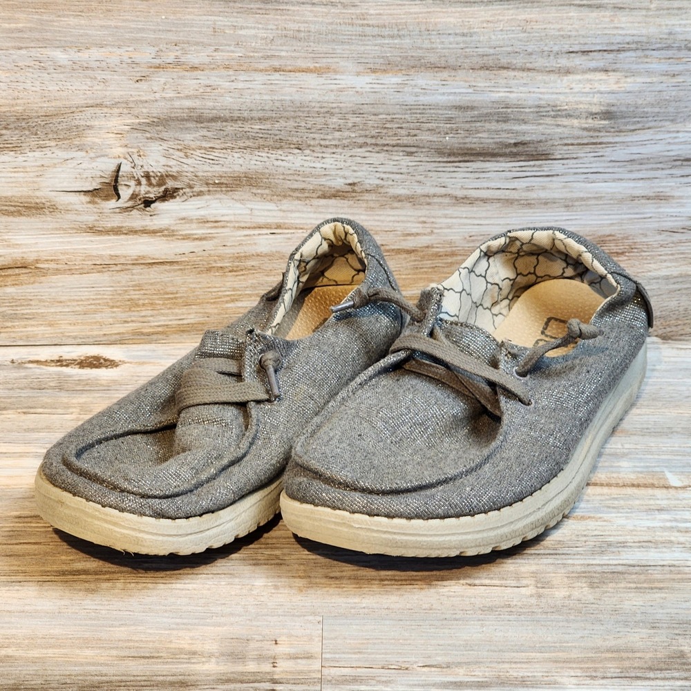 Hey Dude Wendy Sparkling Gallant Grey Metallic Slip On Loafers Shoes 121413311